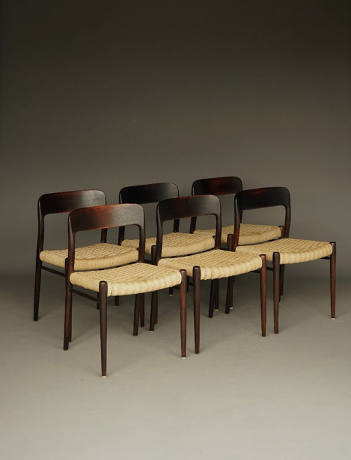 Model 75 Chairs in Beech by Niels Otto Møller for J.L. Moller, 1960s, Set of 6