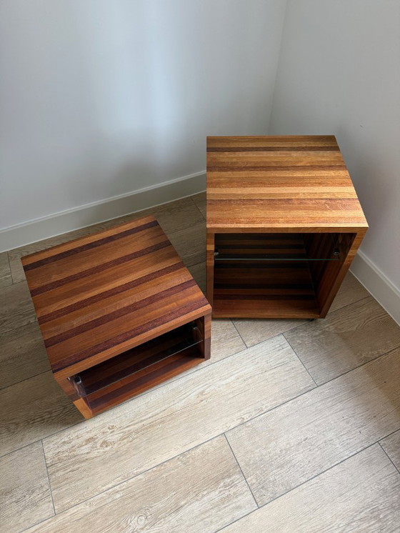 Image 1 of 2x Leolux Vidar Masai wooden side tables with height differences