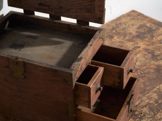 Antique Japanese Storage Box with Drawers and Hinged Lid – Early Showa Period (c.1928) – Storage cabinet (photo 25 of 40)