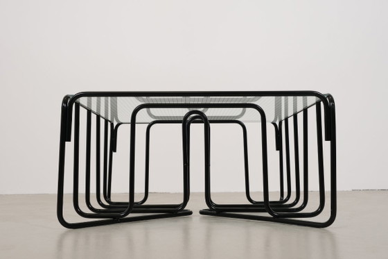 Image 1 of Vintage black tubular frame coffee table