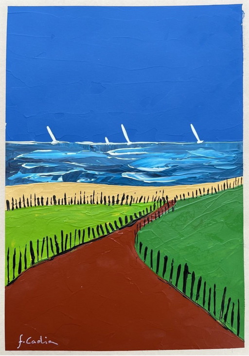 Acrylique au couteau sur papier naturel.  Format 30x21 cm