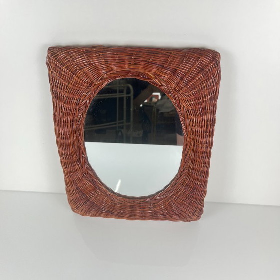 Image 1 of Petit Miroir en osier tressé, 1960