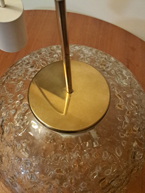 Image 1 of 🟡 Doria Pendant Lamp 1970 – Oval Structured Glass Ø40 cm – Brass – Mid Century Vintage