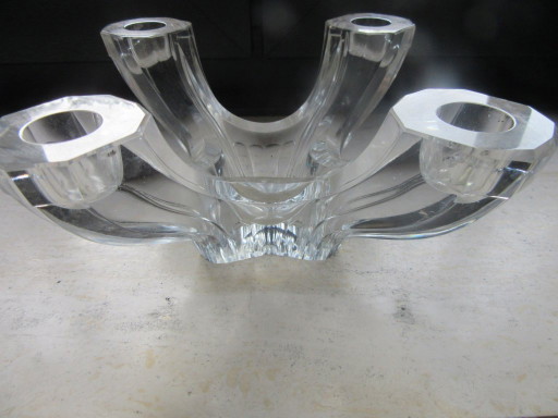 Vintage Val Saint Lambert Cut Crystal 4-Arm Candle Holder, Signed, Modernist