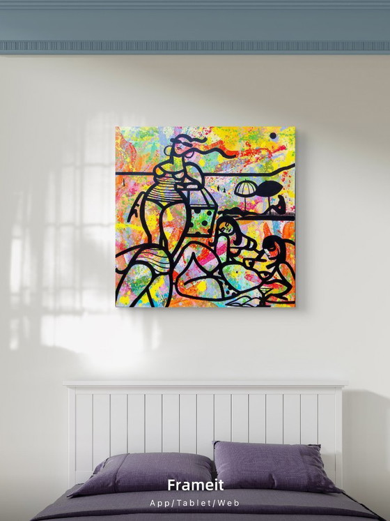 Image 1 of Acrylic painting "rainbow beach" 100x100cm