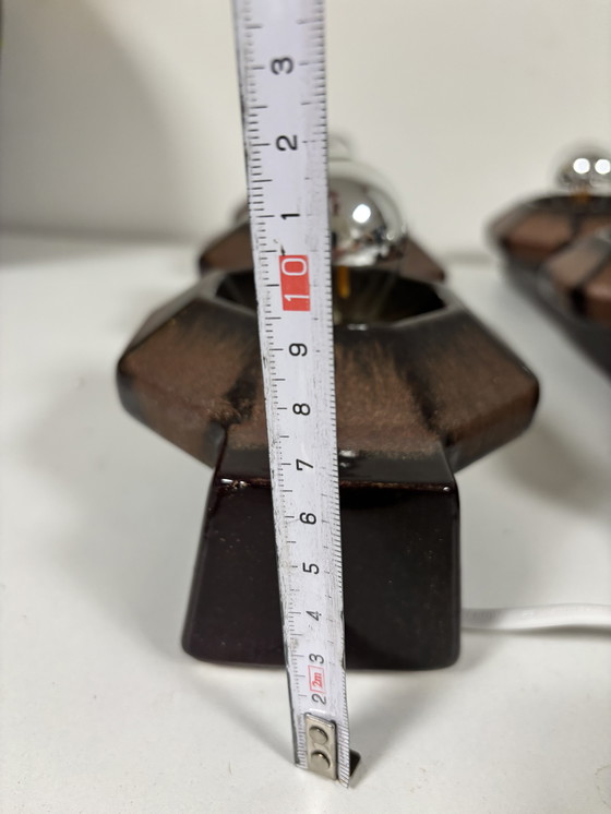 Image 1 of Lampade da parete in ceramica marrone di Pan, Germania, 1970, set di 2