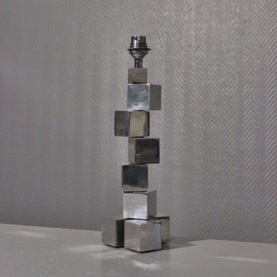 Image 1 of Pied de lampe moderniste modulable cubes acier chromé style Adnet Art Déco 1930s