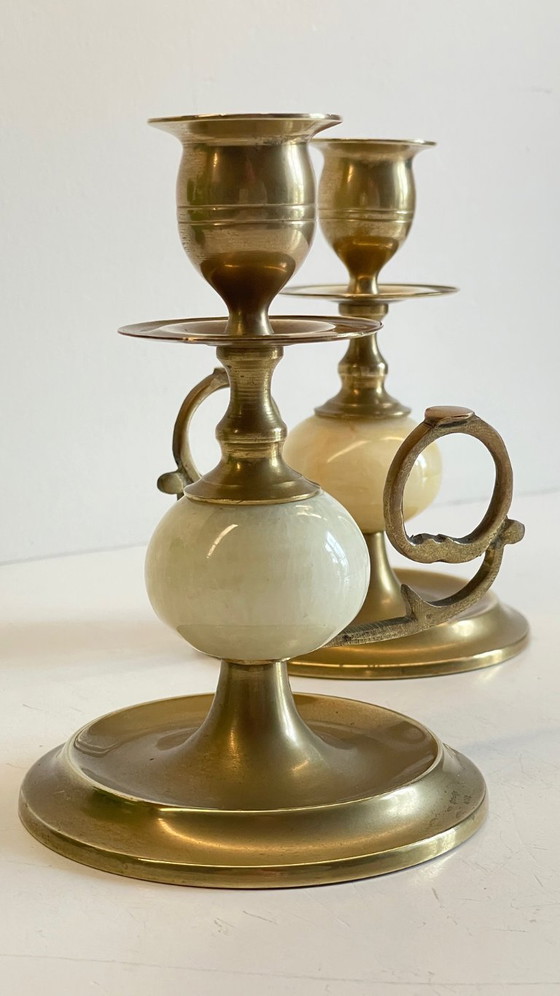 Image 1 of Candelieri vintage in onice, marmo e ottone