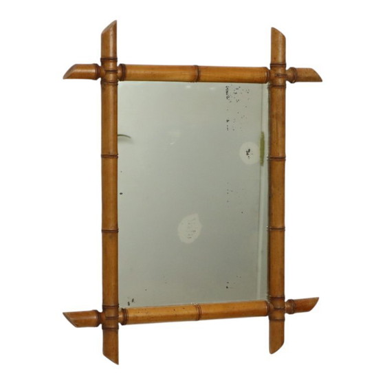 Image 1 of Franse Houten Spiegel Faux Bamboe Chinoiserie 57x47cm