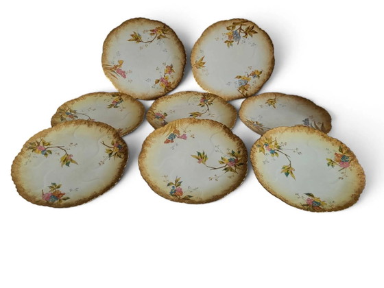 8 porcelain plates from Limoges, Martial Redon / Art Nouveau, Crockery, Gold, Yellow (photo 2 of 11)