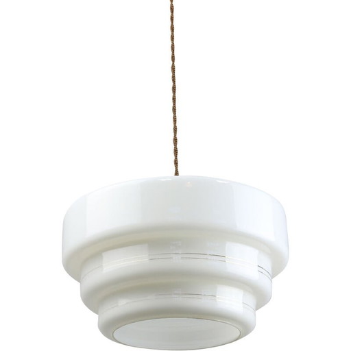 Mid Century Cascade hanglamp van messing en opaline
