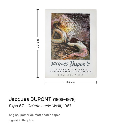 Image 1 of Jacques DUPONT Expo - Galerie Lucie Weill Poster 1967