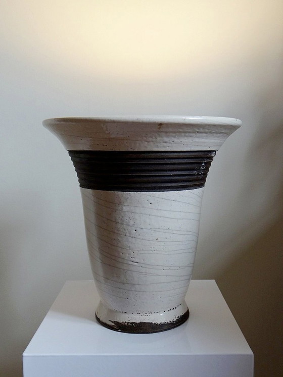 Image 1 of Grande lampada Raku moderna in beige e marrone Keramos Sèvres - René Hénon [...]