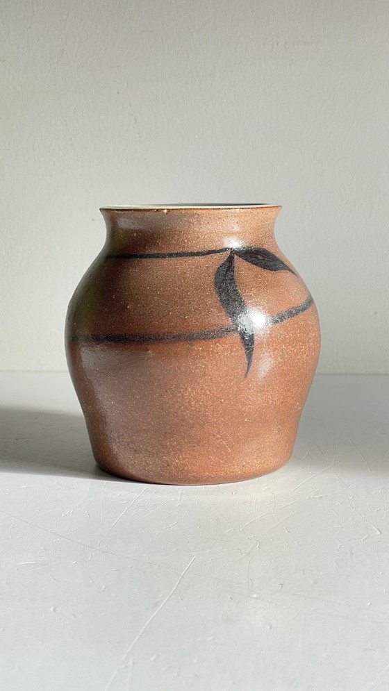 Image 1 of Vintage Signed Handcrafted Stoneware Vase
