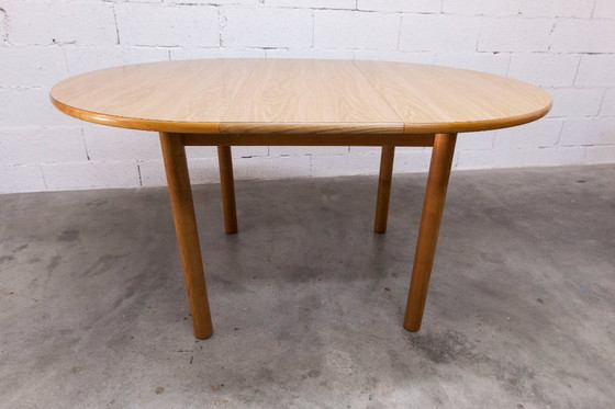 Image 1 of Danish modernist set: convertible round table (114/154cm) + 4 matching chairs, 1980