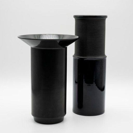 Rare Chic Jan van der Vaart & Tapio Wirkkala Porcelaine Noire Vase Duo Rosenthal