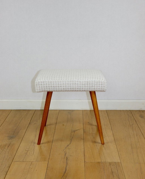 Cream herringbone stool seat - round beech legs
