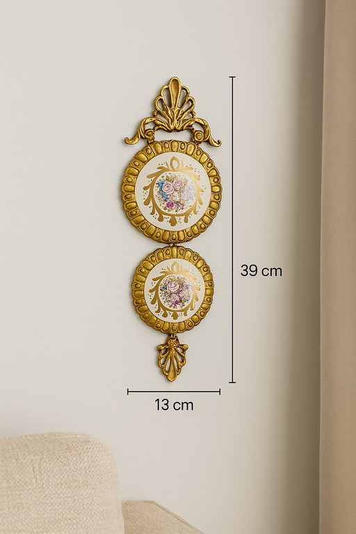 Vintage Messing & Keramik Wandteller - Florales Kunstwerk von Saraya Abden | 40cm Eleganter Wandschmuck