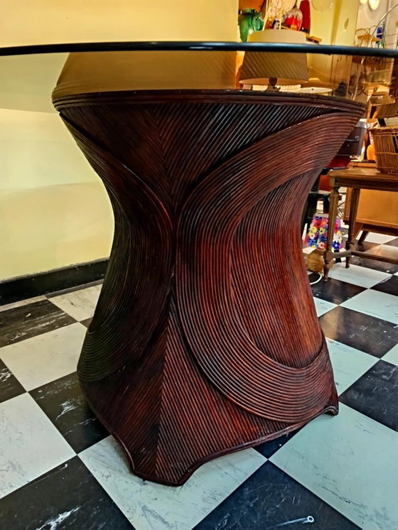 Image 1 of Eettafel van rotan met marqueterie