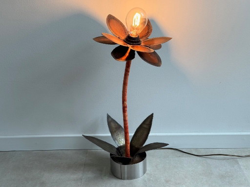 1x Grande lampada da tavolo vintage in rame a forma di fiore - Lampada eclettica – tafellampen, Metal, Copper (photo 2 of 10)