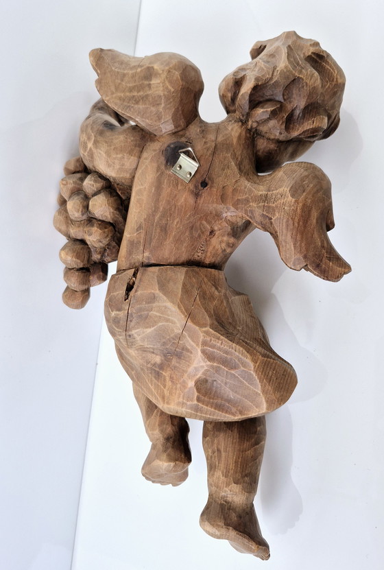 Image 1 of Antique large angel cherub, solid oak wood, 35 cm