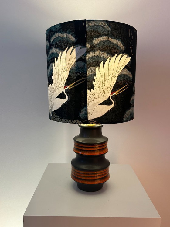 Image 1 of Lampe vase fabriquée à partir d'un vase pagode par Scheurich – début des années 1970 | Abat-jour en tissu japonais