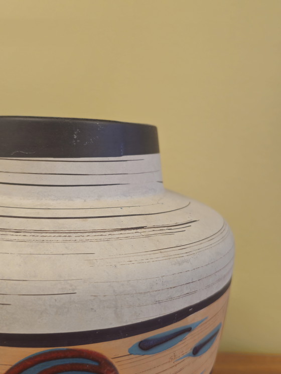 Image 1 of Vintage West Germany Vase Vase Blue Red