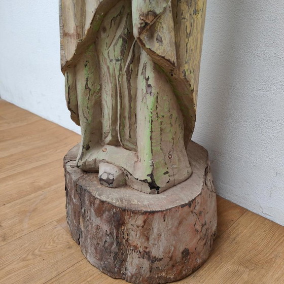 Image 1 of Life-size handmade antique wooden religious statue, saint statue, image