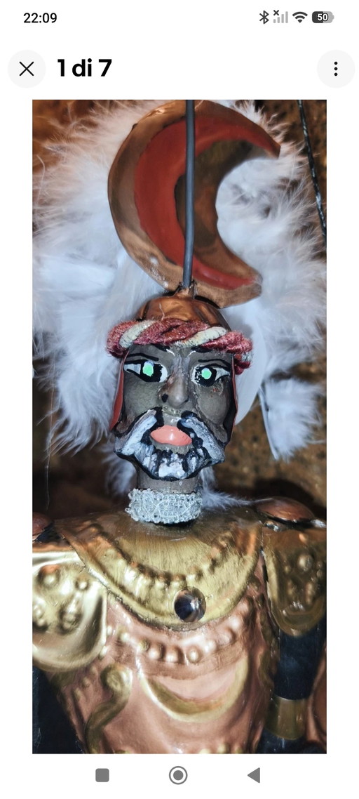 Vintage Puppet Puppet, 40cm, Brass Armor, Ceremonial – decoratieve objecten, Metal, Textile
