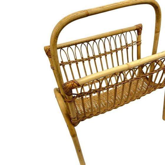 Image 1 of Vintage Wicker Newspaper Rack, Boho/PRL, Franco Albini Style, Italy 1970s