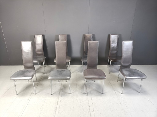 Vintage eetkamerstoelen door Giancarlo Vegni voor Fasem, set van 8, 1980S