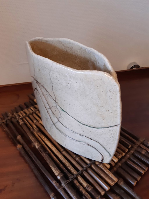 Raku Ceramic Vase Ikebana 1980s