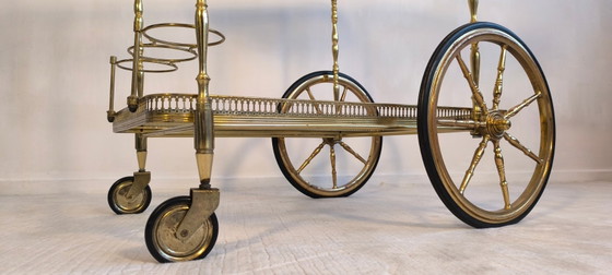 Image 1 of 😍✨ Prachtige serveerwagen op wielen van messing en glas van Maison Baguès - Hollywood Regency, jaren 50 ✨😍