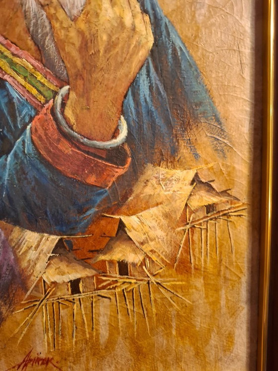 Image 1 of Vintage Thai signed Apirak Achawapichettum Elder & Child Portrait