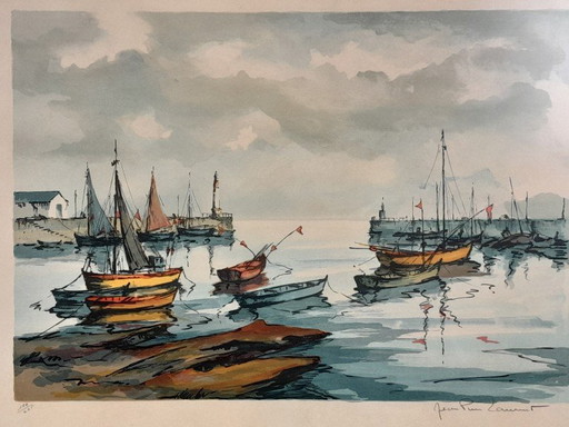 Harbor scene – numbered lithograph 144/225 – Jean-Pierre Laurent