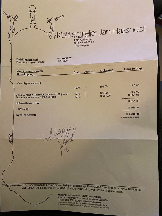 Image 1 of Antique Frisian grandfather clock circa 1850