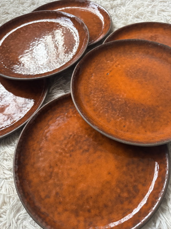Image 1 of Assiettes céramique émaux orange années 70