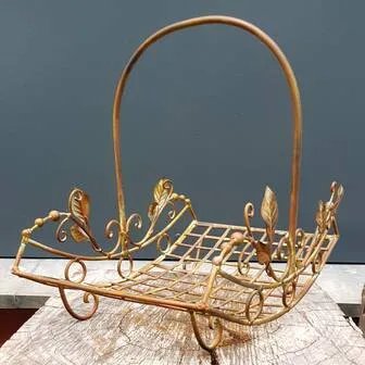 Wrought iron basket with handle small, Decorative Objects, Metal, Brown, Vintage (photo 3 of 5)