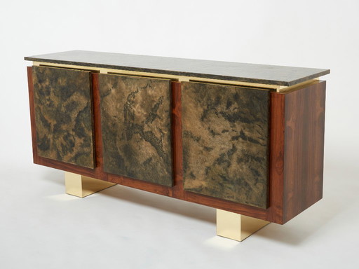 Belgian brutalist rosewood resin and brass sideboard 1970