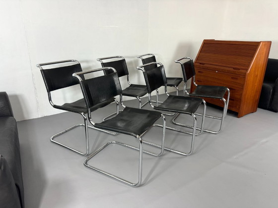 Thonet S33 Cantilever Chair by Mart Stam, Vintage black Leather / Chrome, Dining chairs, Mid Century Modern (photo 4 of 15)