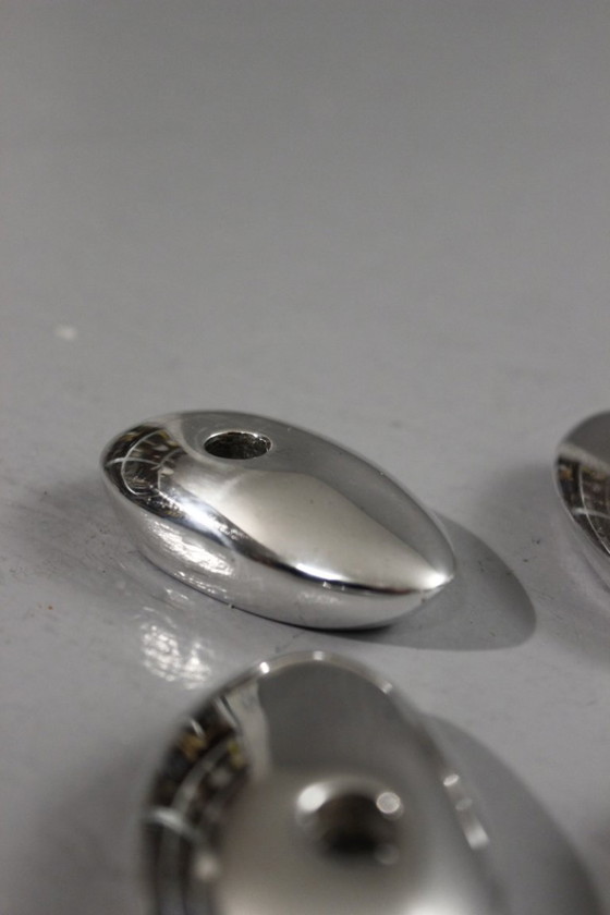 Image 1 of Bougeoirs galets vintage métal argenté design moderniste 1970s