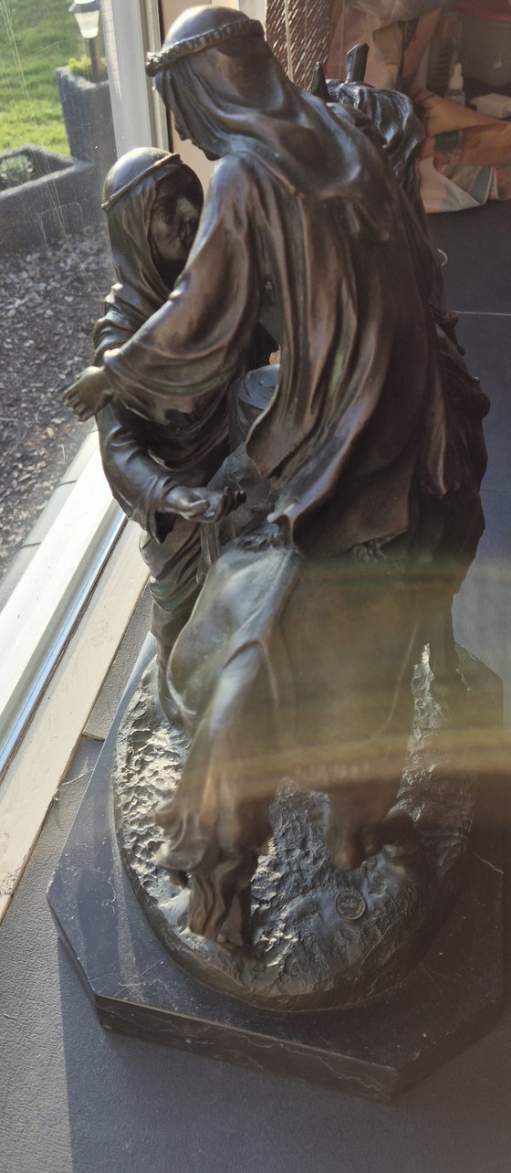 Image 1 of Couple bédouin à cheval, statue en bronze