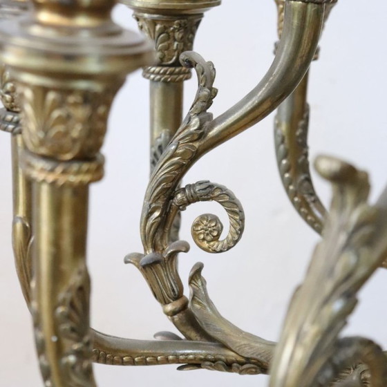 Chandelier in Gilded Bronze and Green Lacquered Metal 18 Bulbs, Italy Early 20th Century (photo 11 of 18)