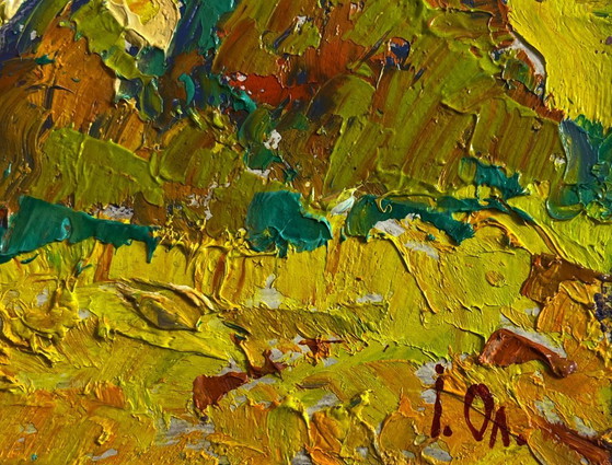 Image 1 of Original Oil Painting Summer Nature Landscape Sunny hot day in the field