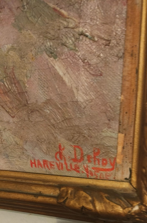 Image 1 of Painting by artist Charles Dehoy 1872-1940 from Brussels Saint-Gilles - the work depicts a village in Hareville in France