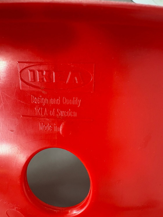 Set van 2 rood plastic tractor stoelen IKEA design, Krukjes, Metaal, Kunststof, Zwart (foto 6 van 6)