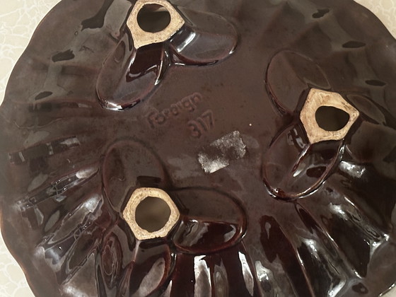 Image 1 of Foreign-West Germany Ceramic - Tripod Fruit Bowl Barbotine Grapes