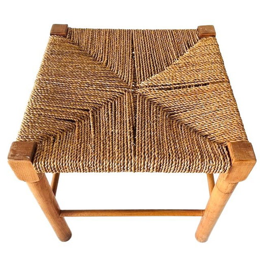 Vintage mid-century Danish design wooden stool with rope seat 1960s
