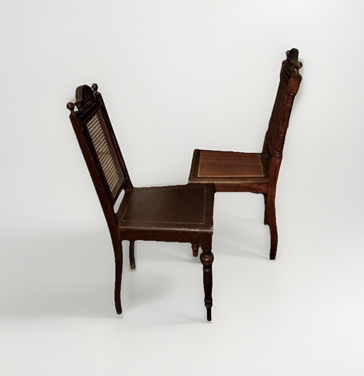 Chaises d'appoint de style campagnard victorien en noyer avec assises tressées, lot de 2