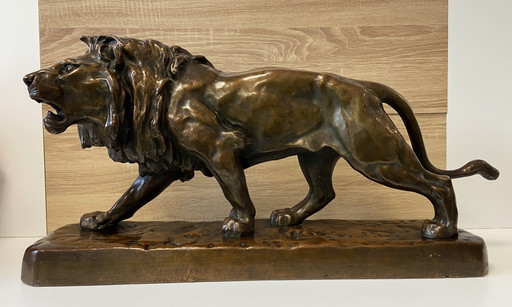 Statue Sculpture Grand Lion Antique en Bronze Massif par Louis Vidal (1831-1892)